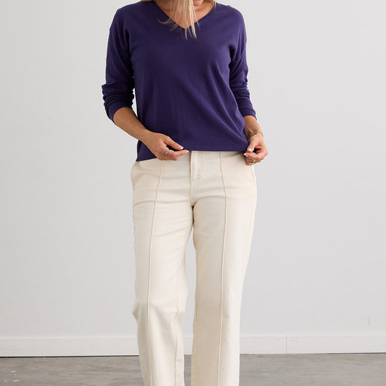 Women's Organic Cotton Relaxed V-Neck Sweater - Violet Blue