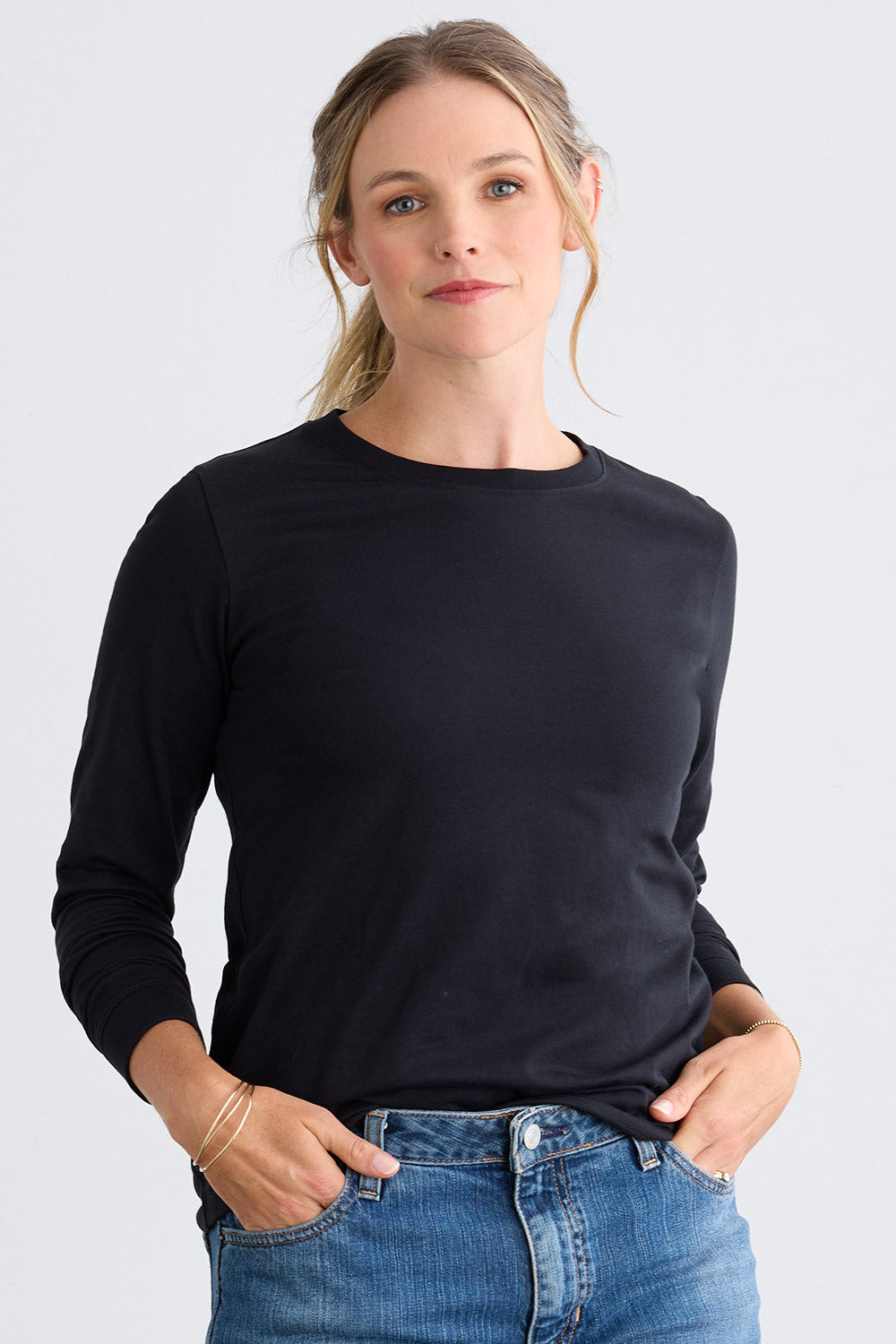 Women's Heavyweight 100% Cotton Relaxed Long Sleeve Crew Neck T