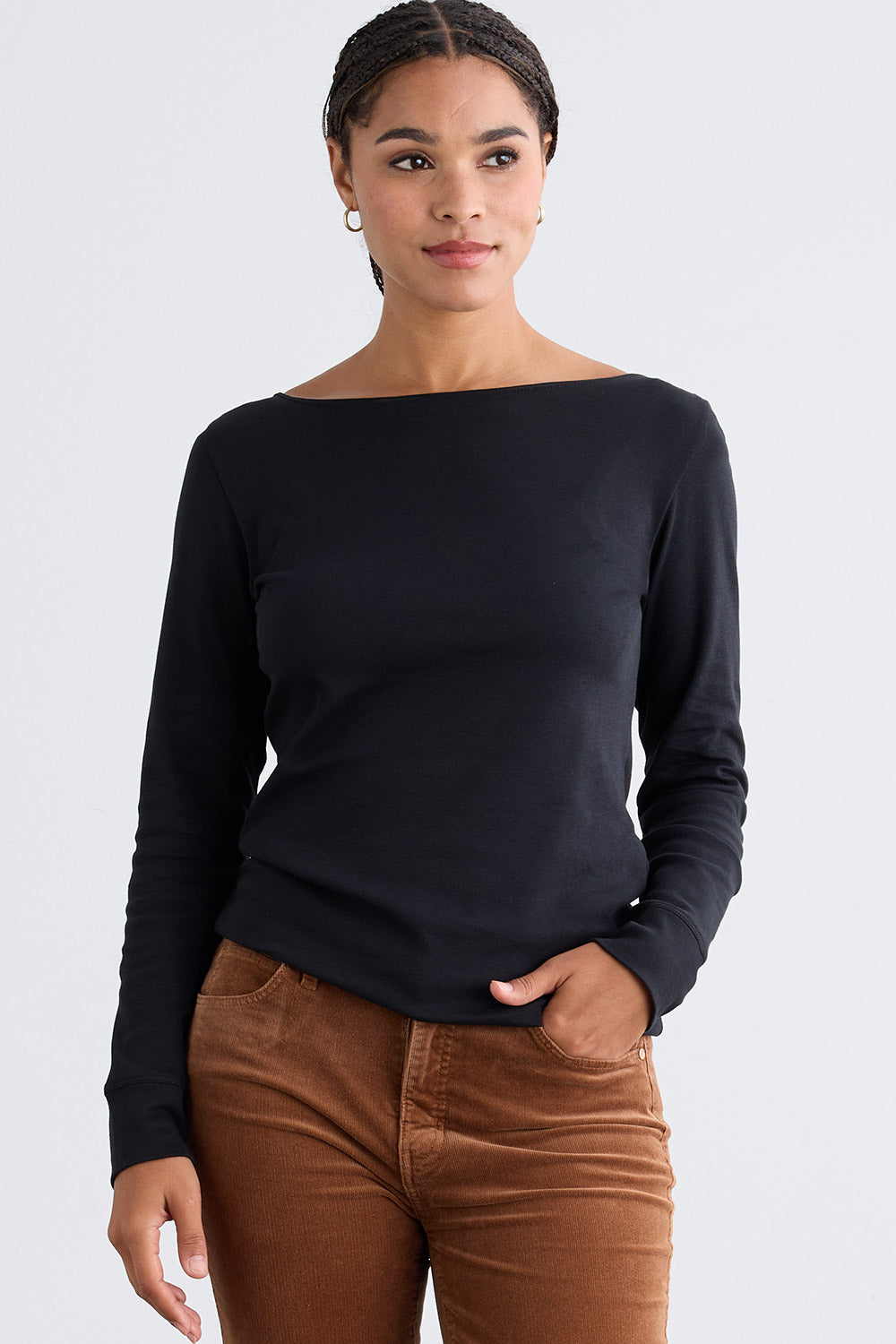 トップス draw drawers Boat Neck Long Tee Women's Organic Soft Long Sleeve Boat Neck Tee | Luxe Long Sleeve