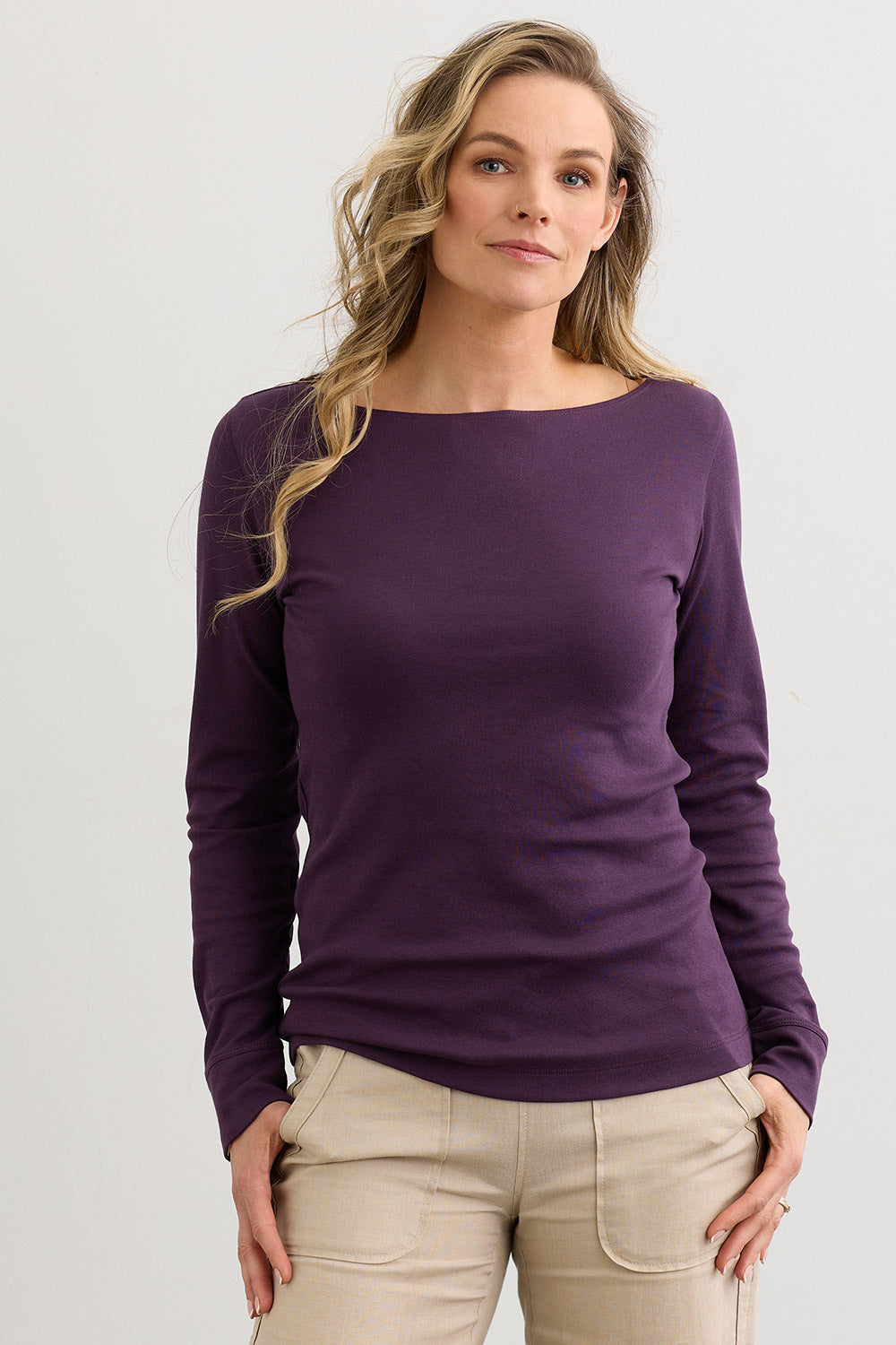 Women's Organic Soft Long Sleeve Boat Neck Tee | Luxe Long Sleeve