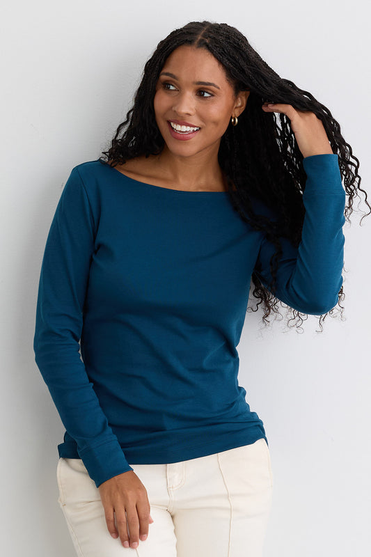 Women's Luxe 100% Organic Cotton Boat Neck Long Sleeve Tee
