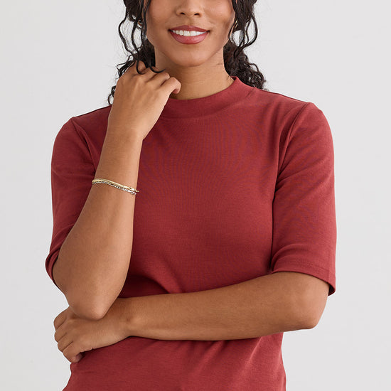Women's 100% Organic Cotton Luxe Half Sleeve Mock Neck Tee - Auburn