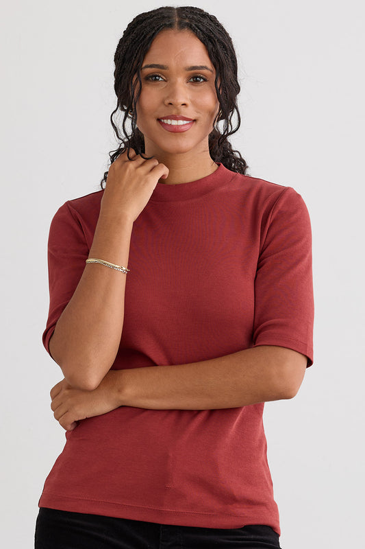 Women's 100% Organic Cotton Luxe Half Sleeve Mock Neck Tee