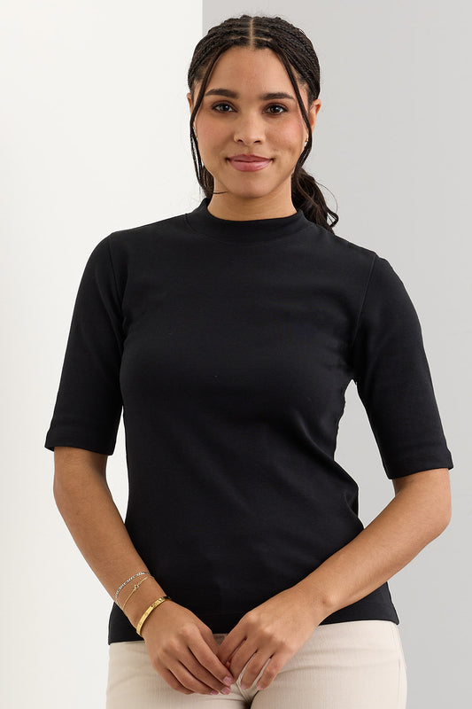 Women's Luxe 100% Organic Cotton Half Sleeve Mock Neck Tee