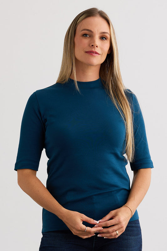 Women's 100% Organic Cotton Luxe Half Sleeve Mock Neck Tee