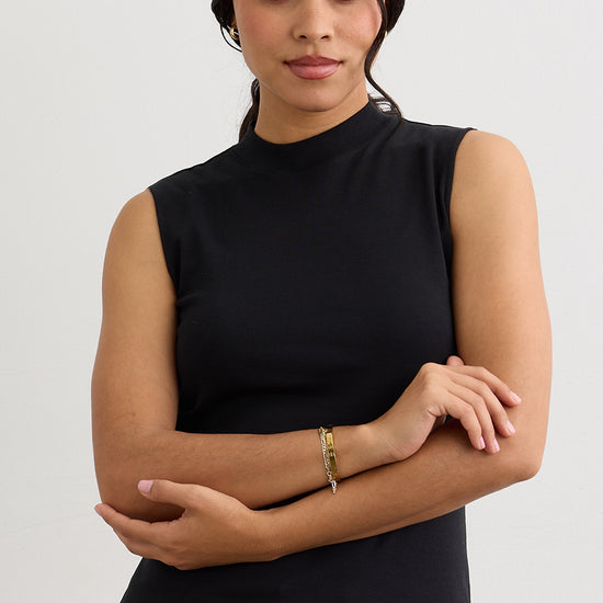 Women's Luxe 100% Organic Cotton Sleeveless Mock Neck Top | Black | Fair Indigo | Ethically Made Clothing | Fair Trade Clothes