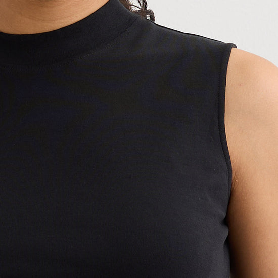 Women's Luxe 100% Organic Cotton Sleeveless Mock Neck Top | Black | Fair Indigo | Ethically Made Clothing | Fair Trade Clothes