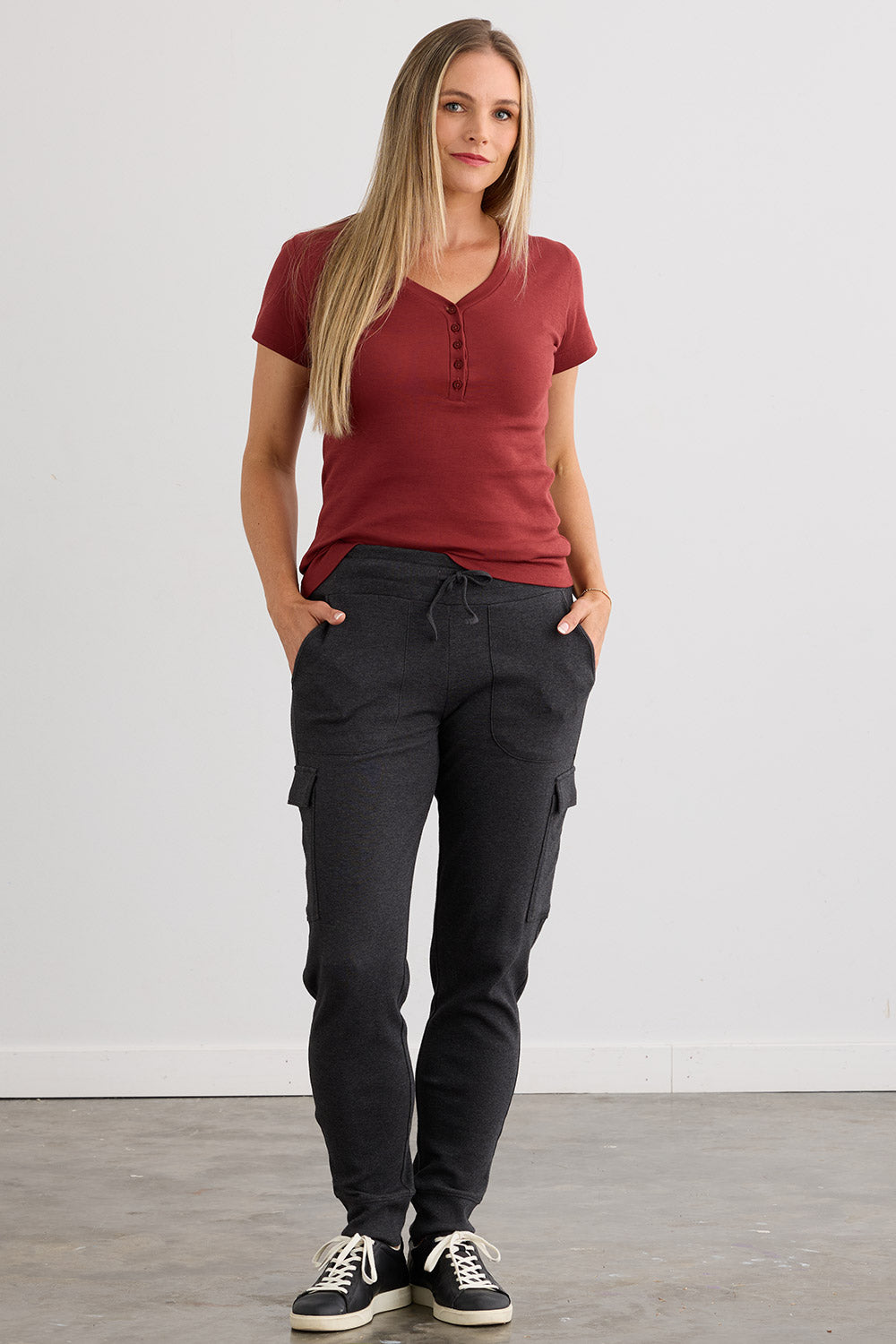 Women's 100% Organic Cotton Lightweight Jogger Cargo Pants - Dark Charcoal Heather