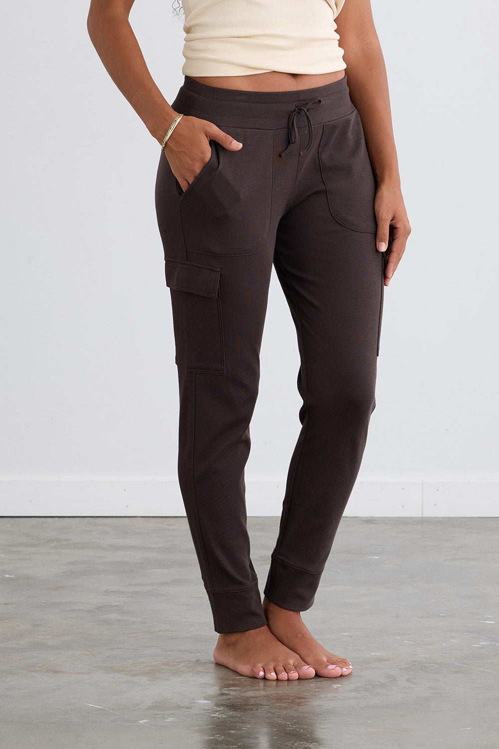 Women's 100% Organic Cotton Lightweight Jogger Cargo Pants - Dark Chocolate