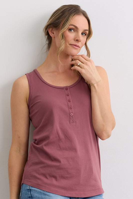 Women's 100% Organic Cotton Sleeveless Henley Tank