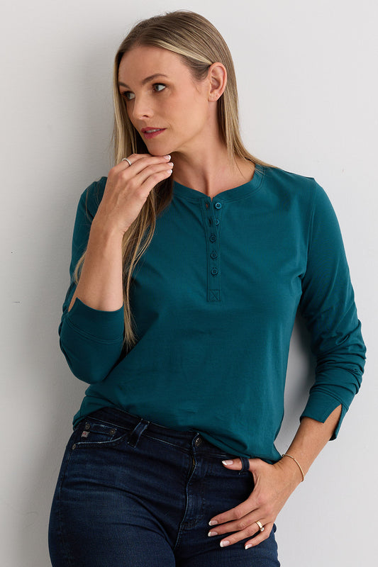 Women's 100% Organic Cotton Relaxed Long Sleeve Henley Shirt