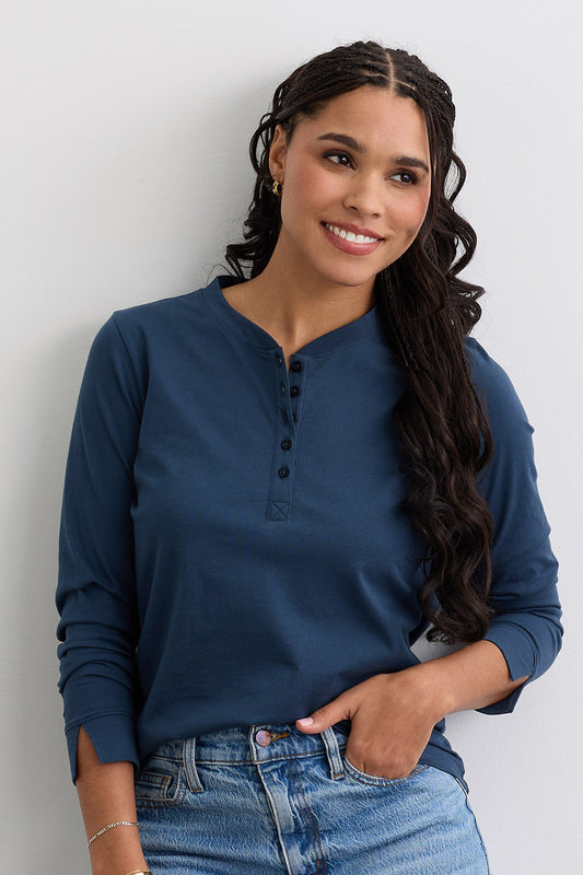 Women's 100% Organic Cotton Relaxed Long Sleeve Henley