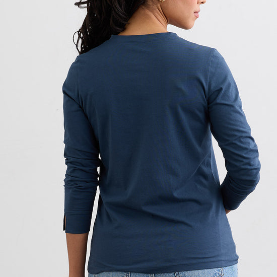 Women's Organic Cotton 100% Cotton Long Sleeve Henley | Indigo Blue | Fair Indigo | Ethically Made Clothing | Fair Trade Clothes