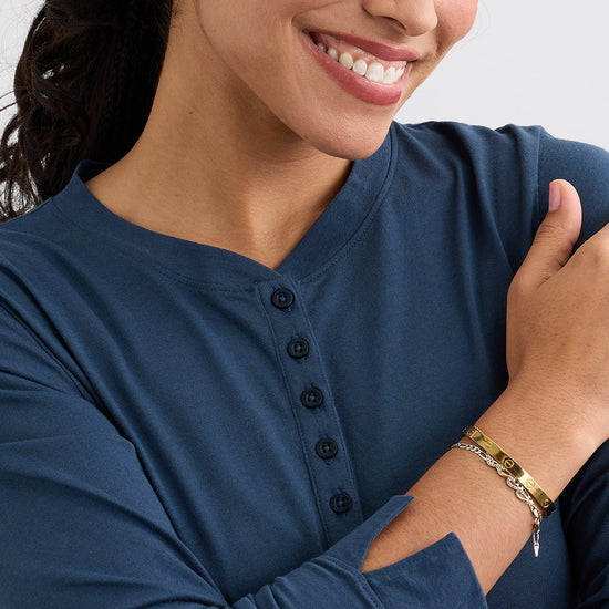 Women's Organic Cotton 100% Cotton Long Sleeve Henley | Indigo Blue | Fair Indigo | Ethically Made Clothing | Fair Trade Clothes