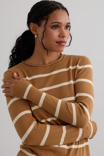 Women's Organic All-cotton Stripe Roll Neck Sweater