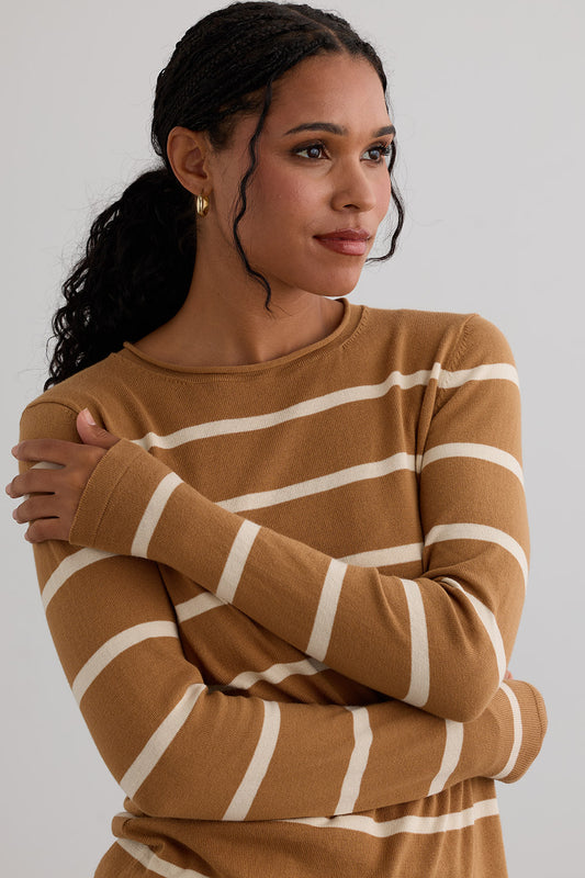 Women's Organic All-cotton Stripe Roll Neck Sweater