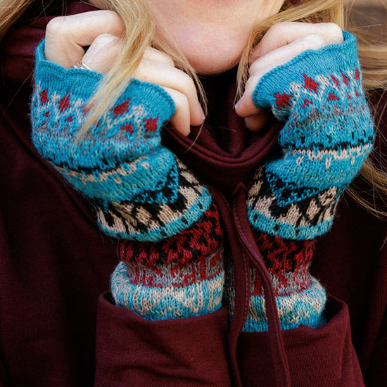 Highlands Pattern Alpaca Blend Hand Warmers - Turquoise