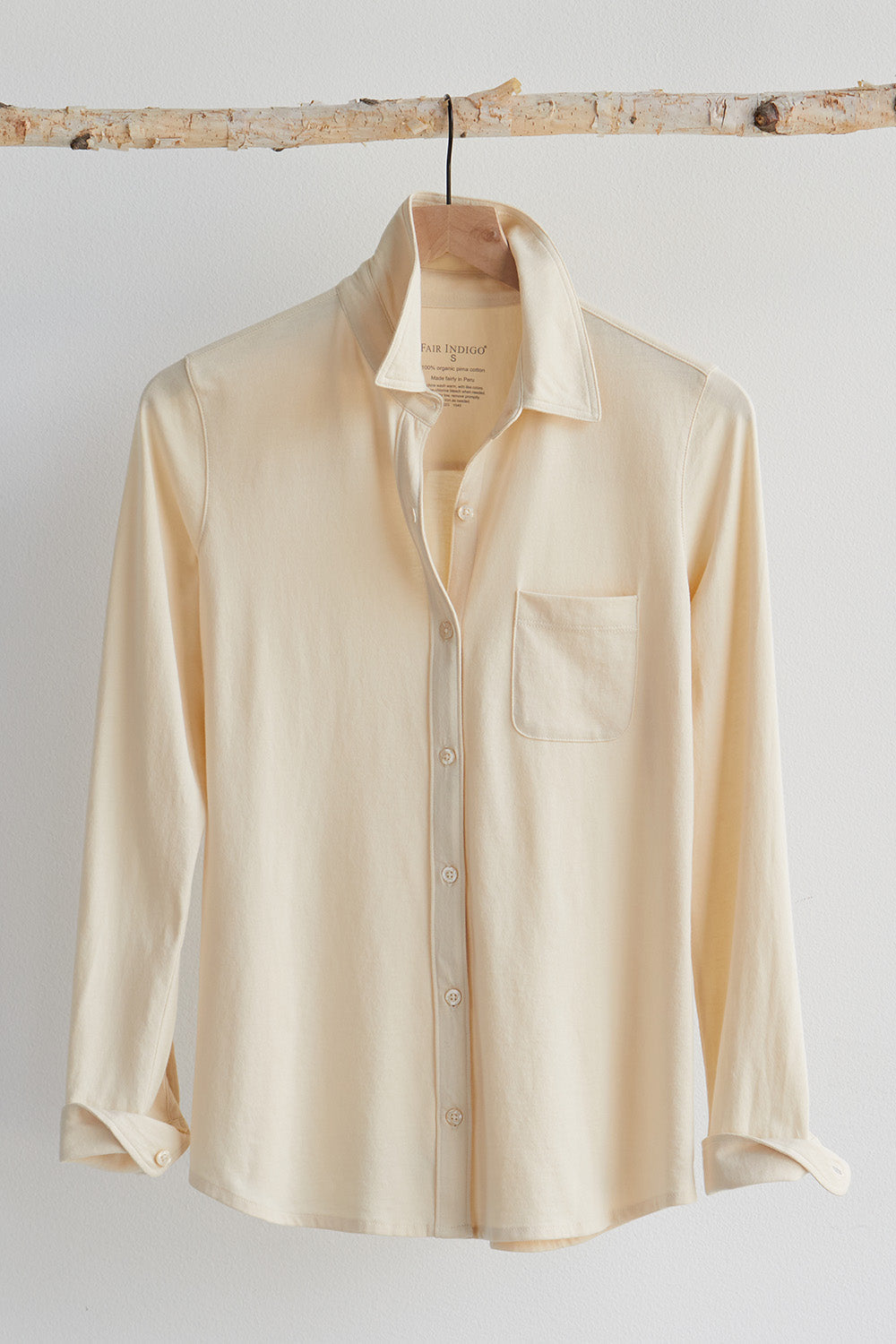 Fair Indigo Women's 100% Organic Pima Cotton Long Sleeve Knit Button Down Shirt