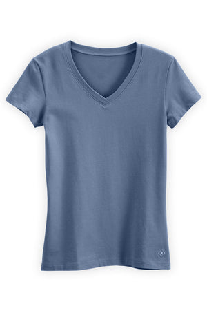 womens organic cotton v-neck t-shirt - forever light blue - fair indigo fair trade ethically made