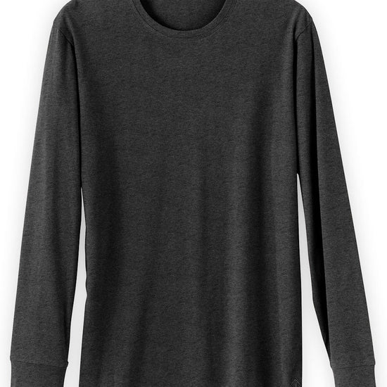 mens organic all cotton long sleeve crew neck t shirt- dark charcoal heather - fair trade ethically made