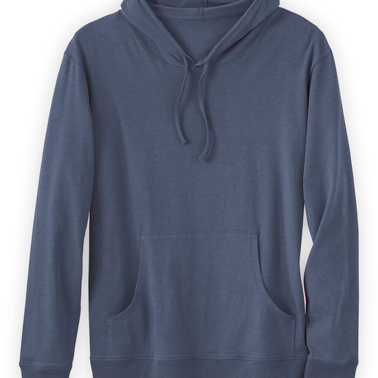 mens organic 100% cotton lightweight pullover hoodie slate blue - fair indigo - fair trade - ethically made