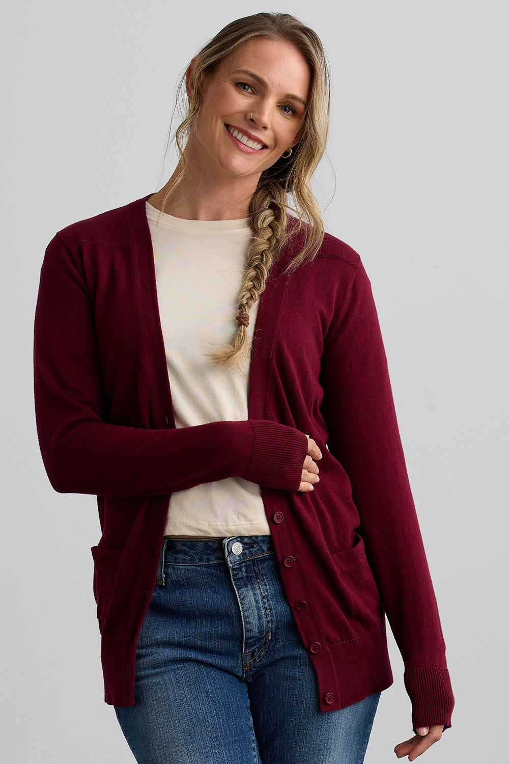 womens organic cotton boyfriend cardigan sweater - fair indigo