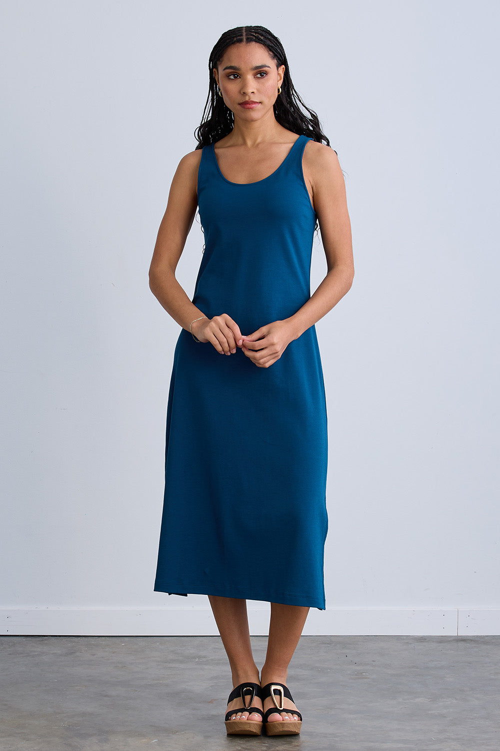 Women's 100% Cotton Midi Tank Dress | Fair Indigo Women's 100% Cotton Midi Tank Dress | Fair Indigo