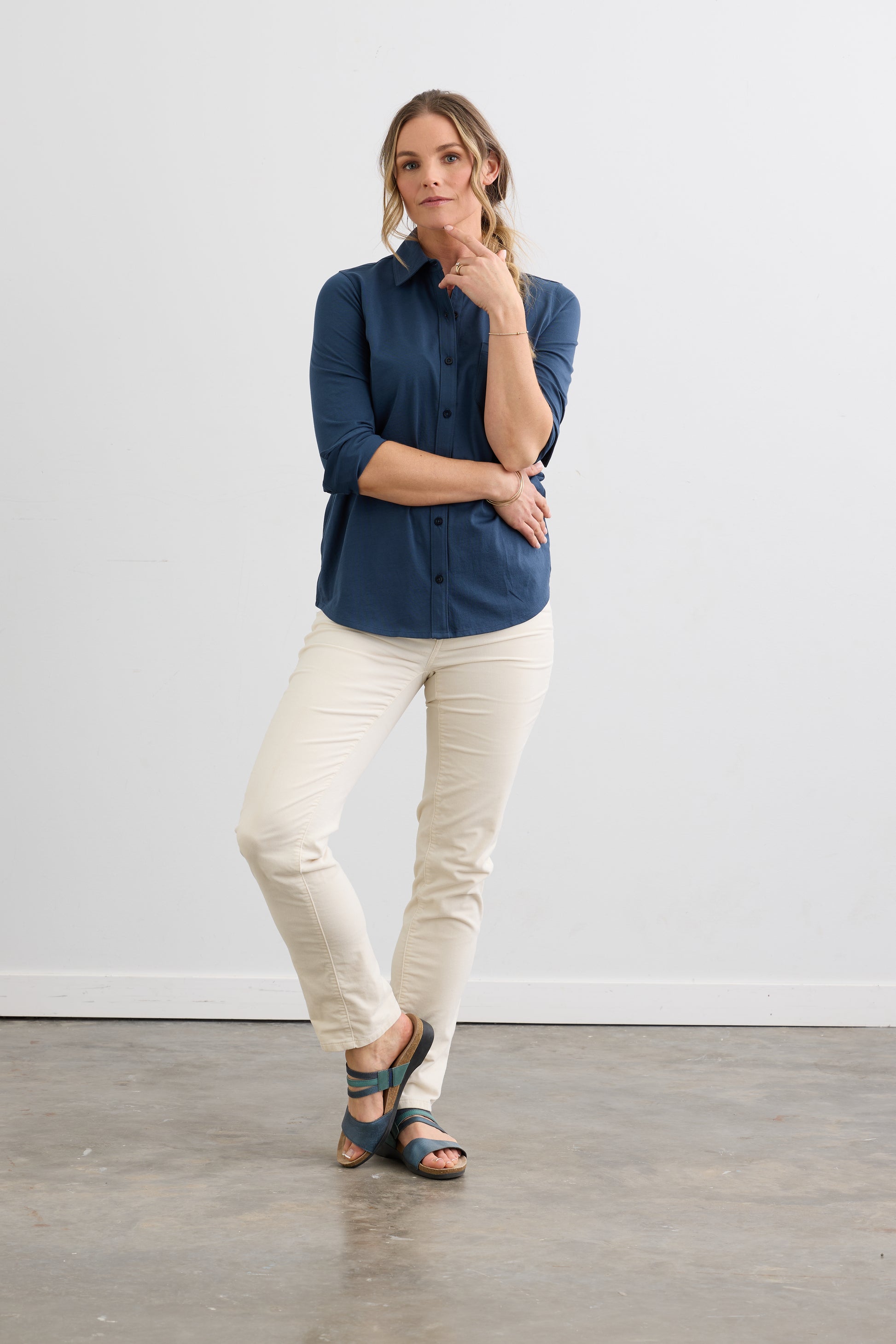 Women's 100% Cotton Knit Button Down Shirt | Fair Indigo Women's 100% Cotton Knit Button Down Shirt | Fair Indigo