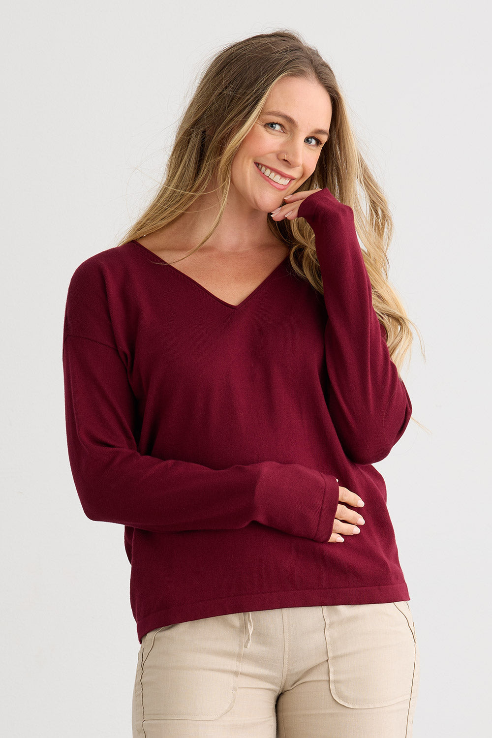 organic cotton sweater - relaxed v-neck sweater - fair indigo