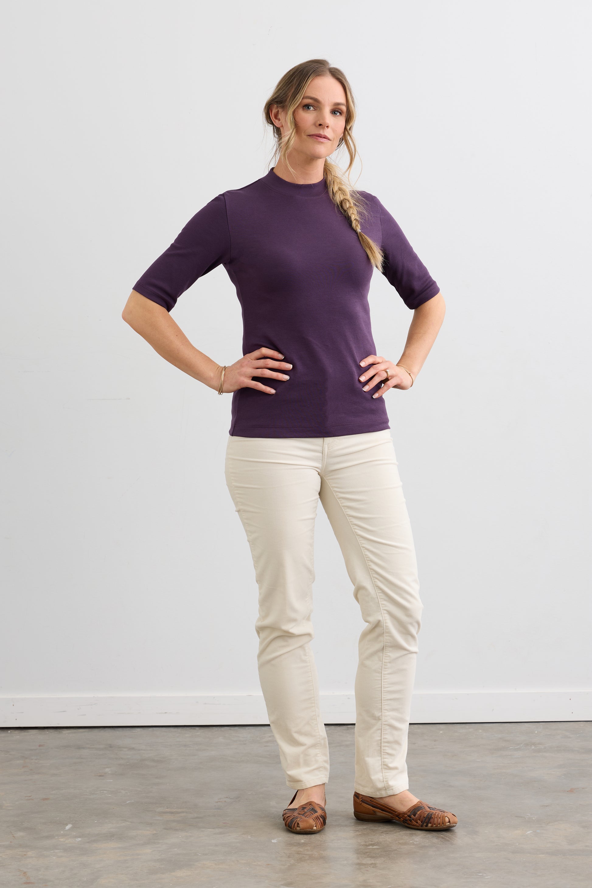 womens organic cotton half sleeve mock neck tee