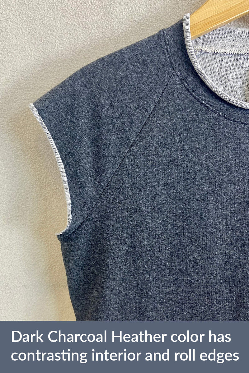 womens organic minimalist french terry dress- dark charcoal heather grey - fair trade ethically made