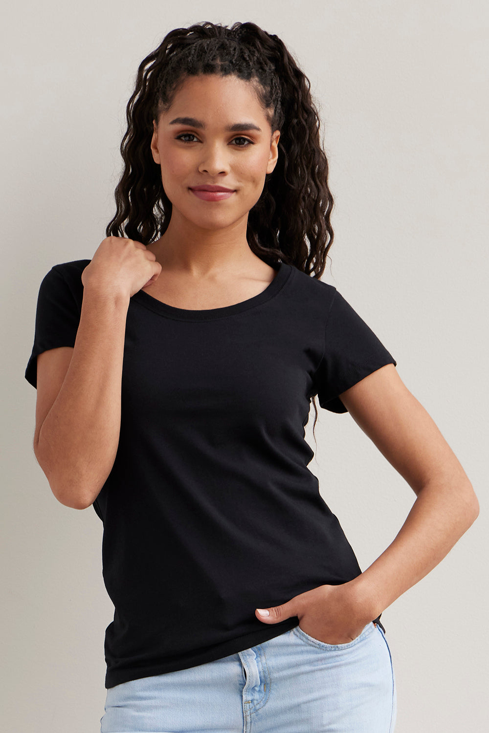 1019 - Women's Cotton U-Neck Tee - STARTEE APPAREL