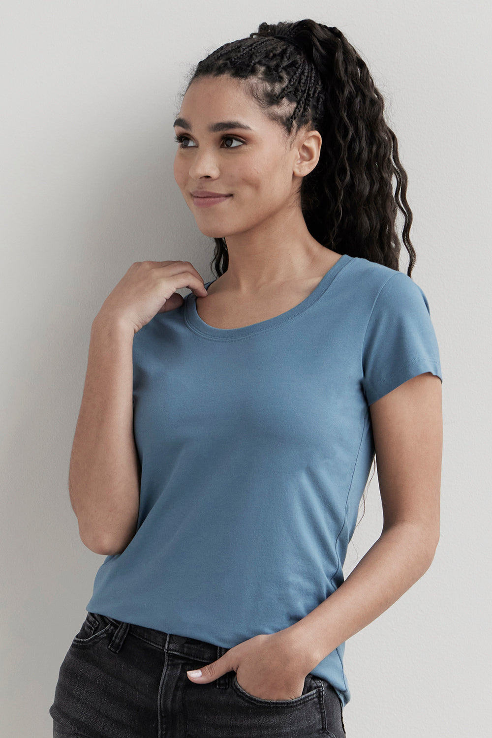 Womens Organic Essential Scoop Neck Tee - Fair Indigo