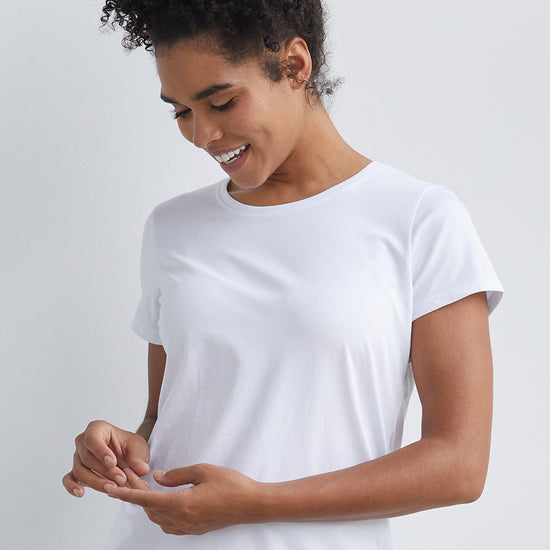 womens organic cotton relaxed crew neck tee - white - fair indigo fair trade ethically made