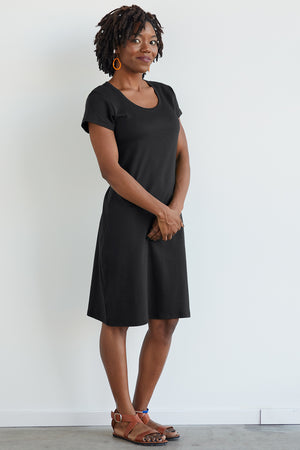 womens organic all cotton scoop neck t-shirt dress - black - fair indigo fair trade ethically made