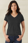 womens organic 100% cotton relaxed pocket v-neck t-shirt - dark charcoal heather grey - fair indigo fair trade ethically made