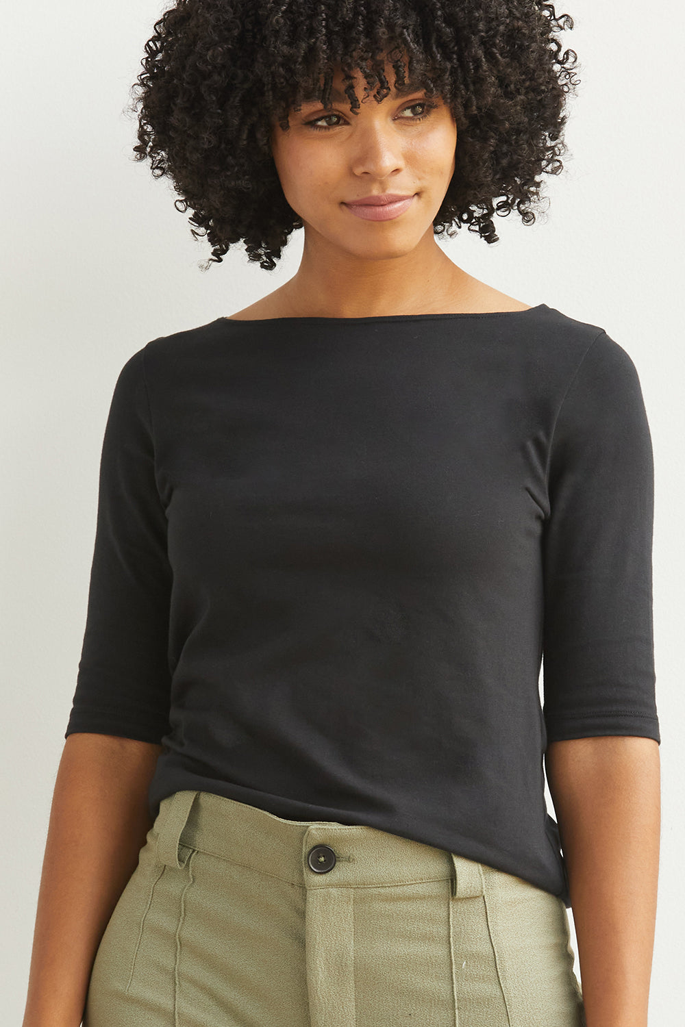 Womens Organic Cotton Boat Neck T-Shirt - Fair Indigo, Size L / Black