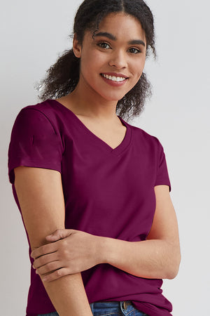 womens organic cotton v-neck t-shirt - boysenberry purple - fair indigo fair trade ethically made