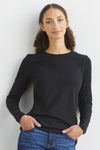 womens organic long sleeve crew neck t-shirt - black - fair indigo fair trade ethically made