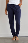 womens organic french terry jogger pants - midnight navy blue - fair indigo fair trade ethically made