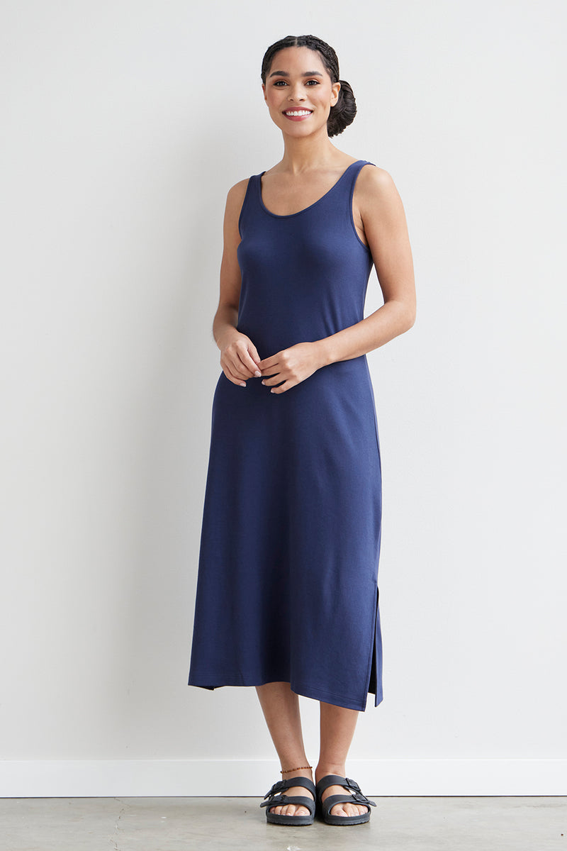 womens 100% organic cotton midi tank dress- royal blue - fair trade ethically made