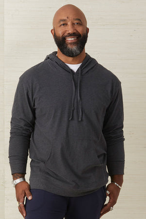 mens 100% organic cotton lightweight hoodie- dark charcoal heather grey - fair trade ethically made
