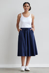womens 100% organic cotton midi skirt with pockets - midnight navy blue - fair indigo fair trade ethically made