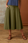 womens organic cotton midi skirt - olive green - fair trade ethically made