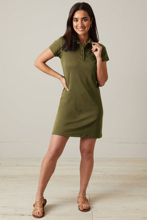 womens 100% organic cotton polo dress- olive green - fair trade ethically made
