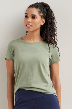 womens organic all cotton crew neck tee- stone green sage - fair trade ethically made