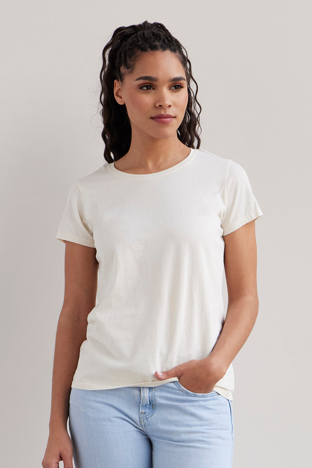 Fair Indigo Women's Organic Pima Cotton Short Sleeve Scoop Neck Tee (XS,  Boysenberry) at  Women's Clothing store