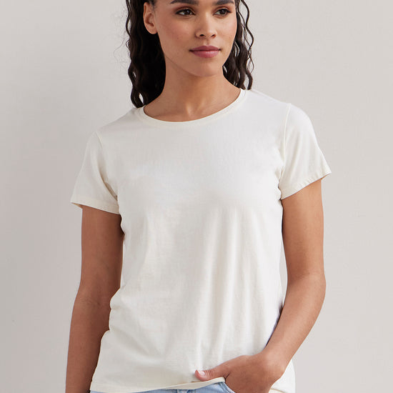 womens organic 100% cotton crew neck tee - dye free undyed - fair indigo fair trade ethically made