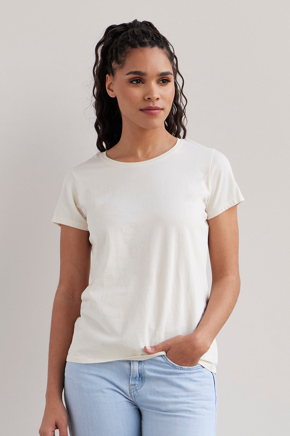 womens organic 100% cotton crew neck tee - dye free undyed - fair indigo fair trade ethically made