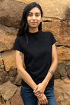 womens organic slim mock neck tee - black - fair indigo fair trade ethically made